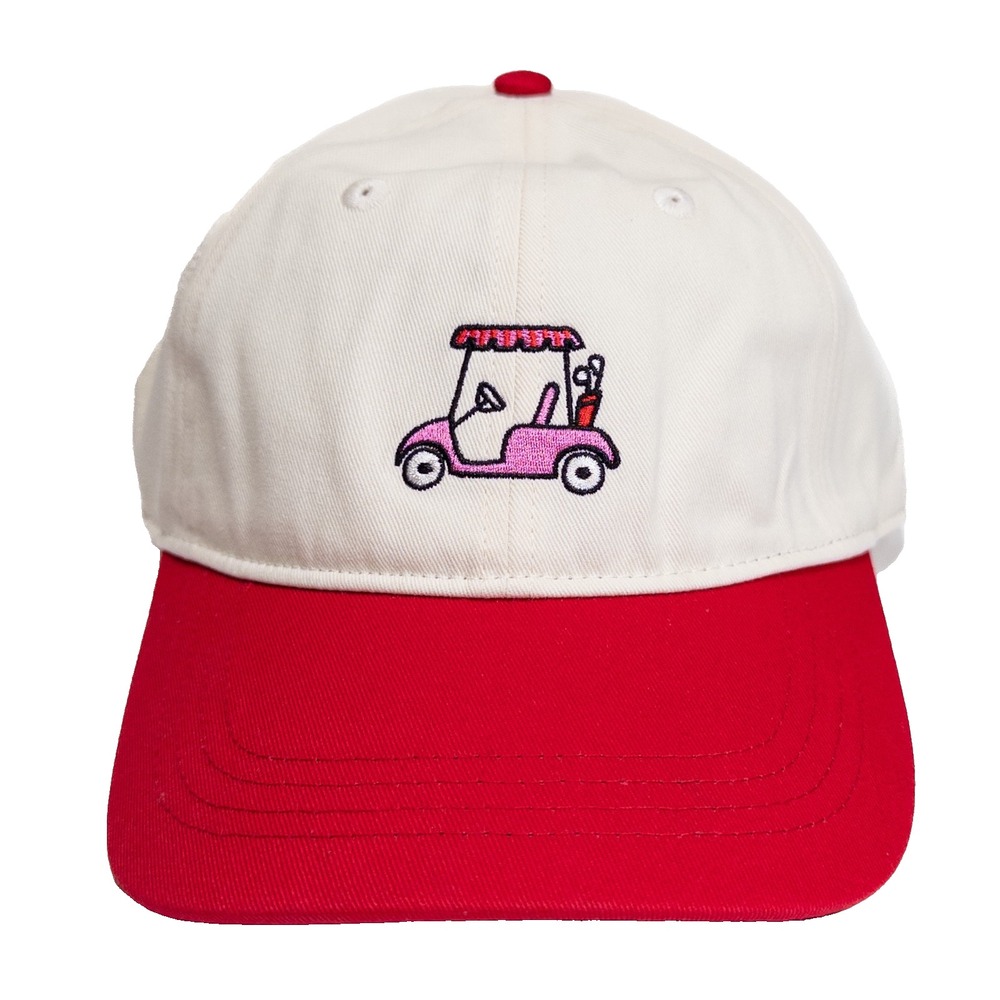 Frasier Sterling Sport Golf Cart Embroidered Dad Hat Cream Red